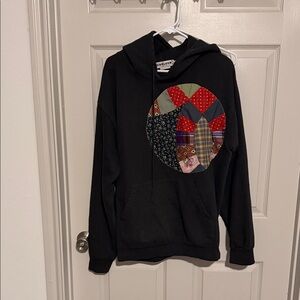 Carleen Black Hoodie Sweater with Patchwork Circle